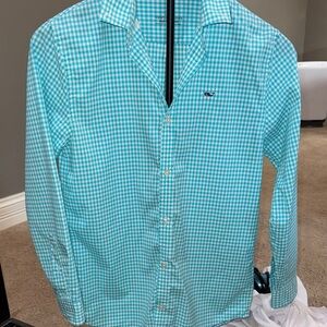Vineyard Vines boys Turquoise Gingham Shirt